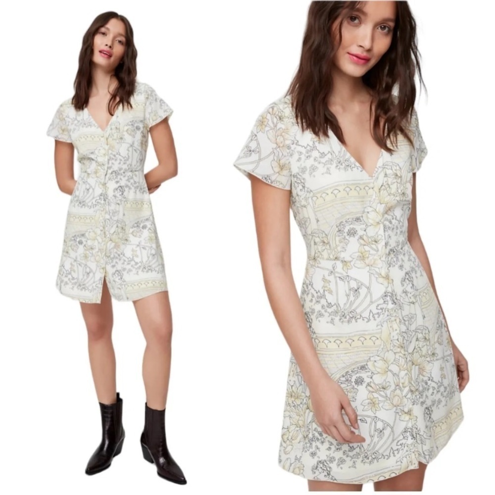 ARITZIA | Wilfred Nazaire Dress Buttoned Fit-and-Flare Mini White & Yellow Sz SM